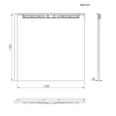 line drawing 1200 x 1200 wetroom tray